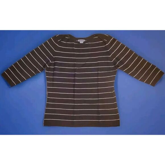 Talora Women's Top Striped Knit Blouse Small Made In Italy Black 3/4 Sleeves - Picture 1 of 6